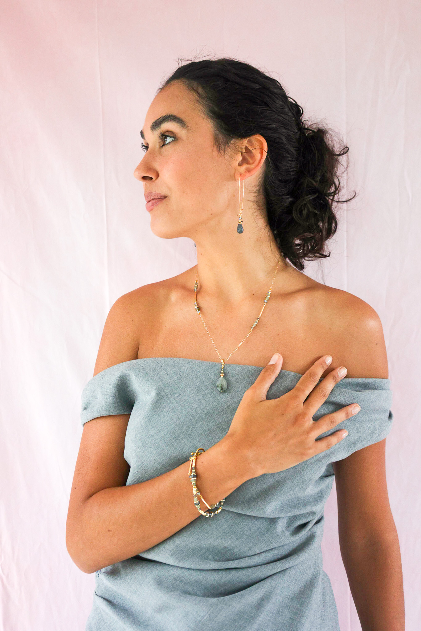 K Kajoux Earrings- semi- precious stones, jade