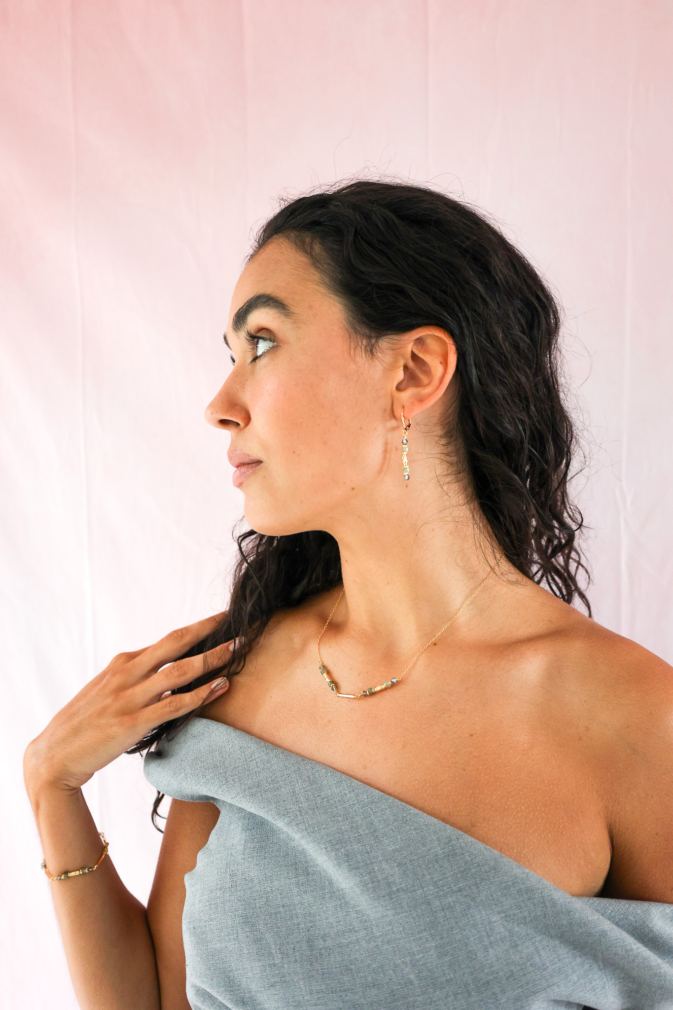 K Kajoux Earrings- semi- precious stones, labradorite huggies