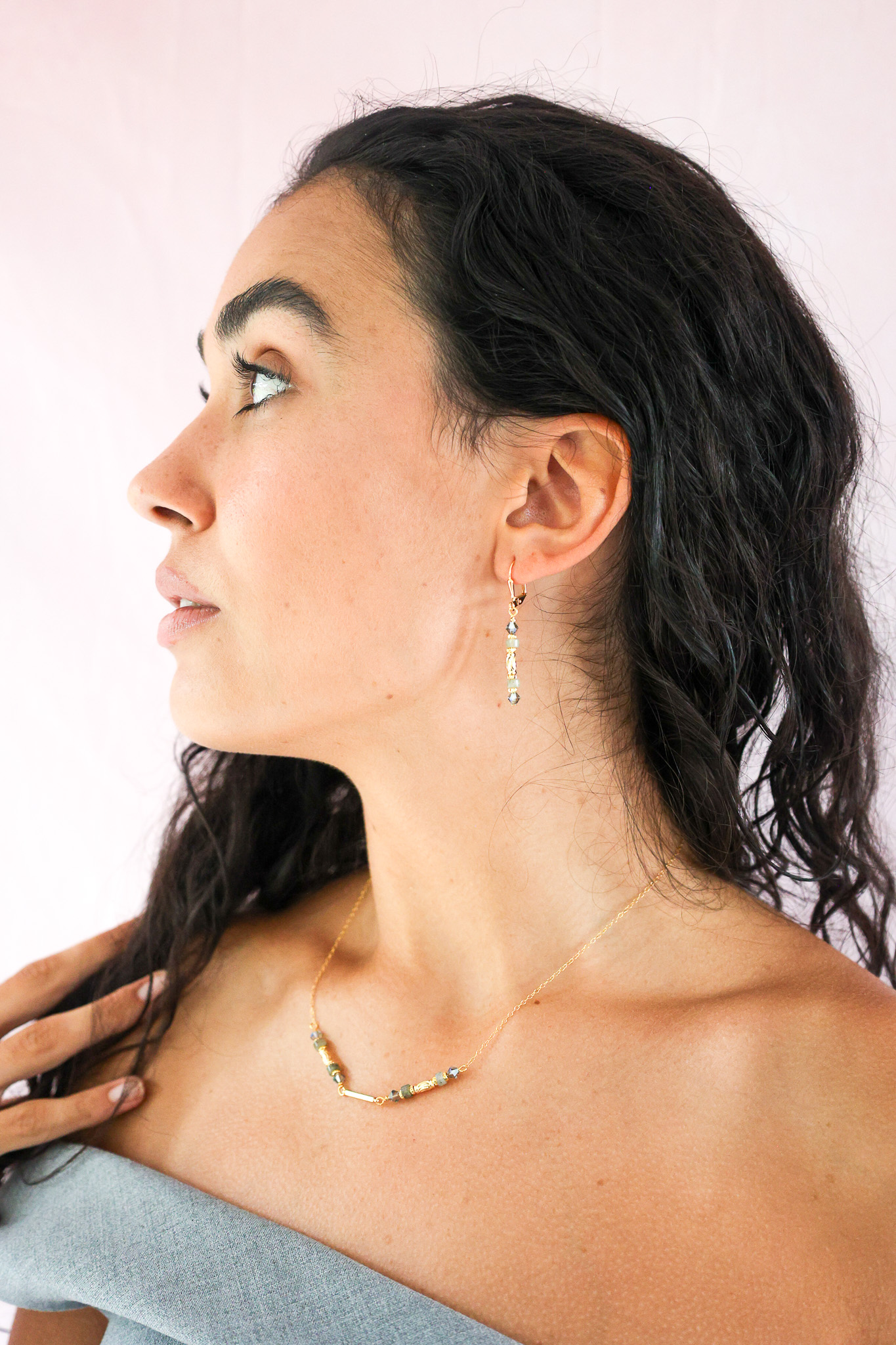 K Kajoux Earrings- semi- precious stones, labradorite huggies