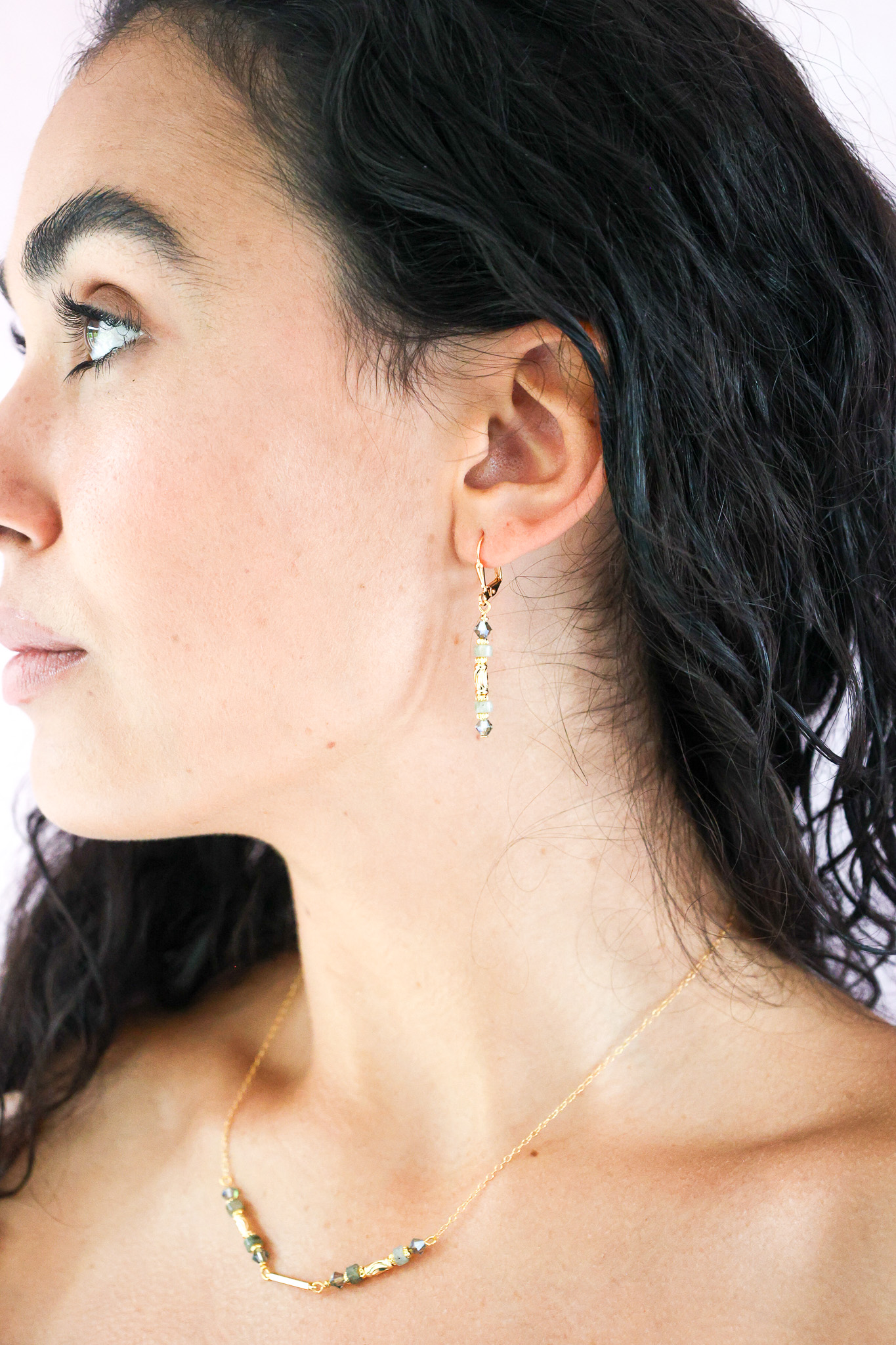 K Kajoux Earrings- semi- precious stones, labradorite huggies