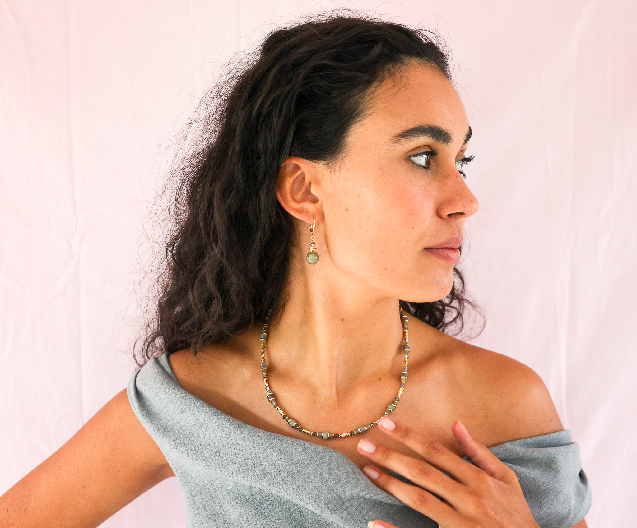 K Kajoux Earrings- semi- precious stones, labradorite