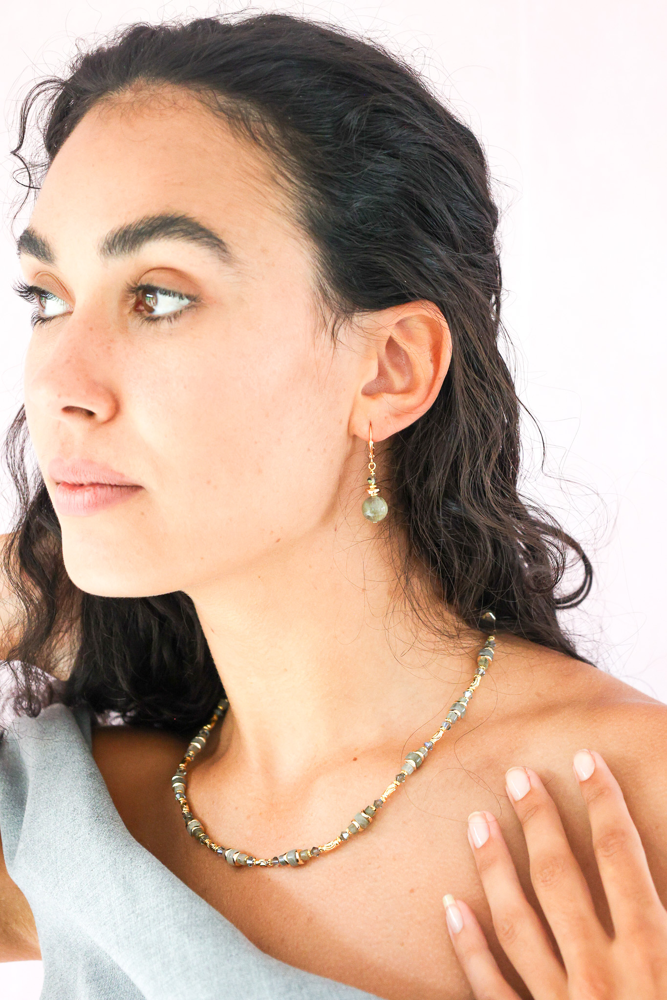 K Kajoux Earrings- semi- precious stones, labradorite