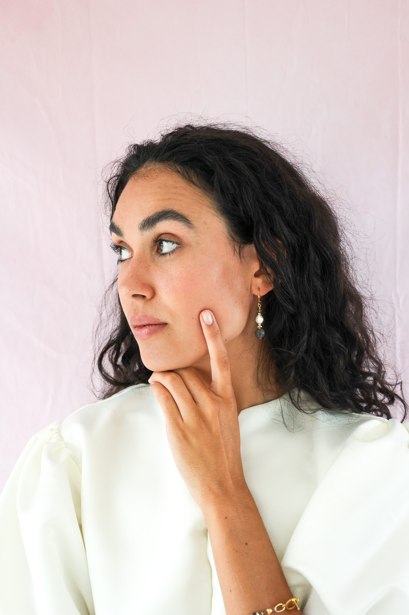 K Kajoux Earrings- semi- precious stones, labradorite & freshwater pearl