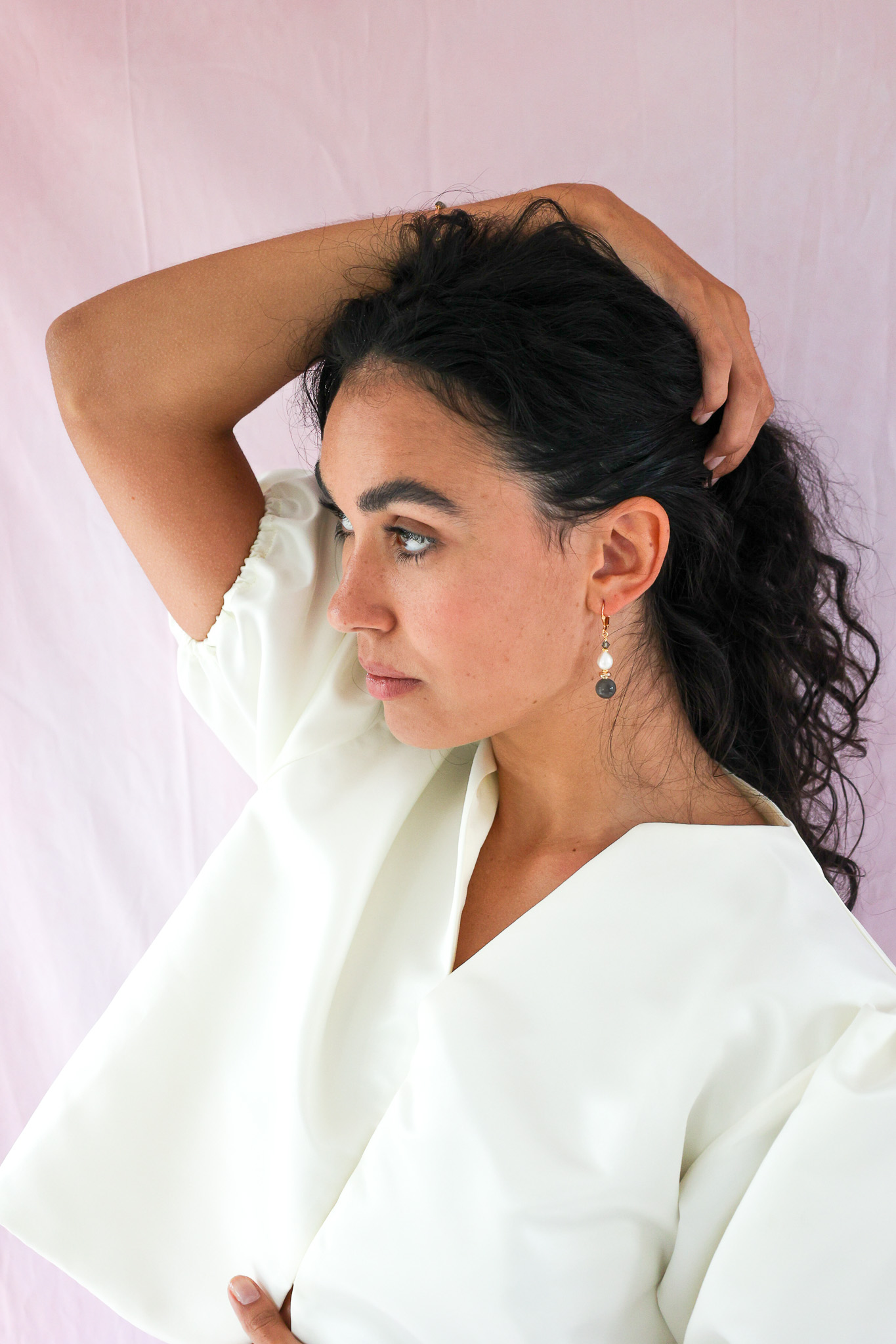 K Kajoux Earrings- semi- precious stones, labradorite & freshwater pearl