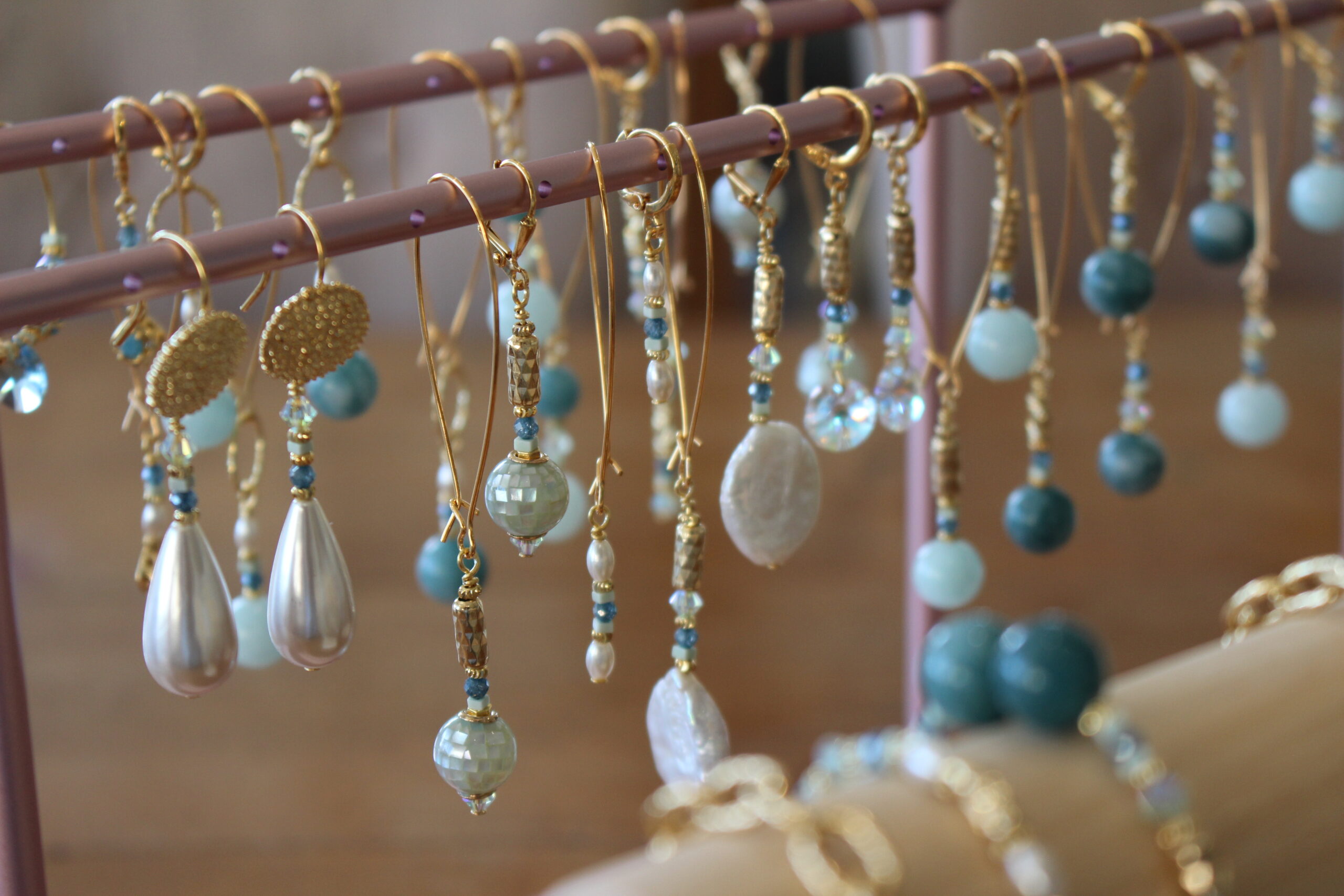 Atlantic Drift drop earrings handcrafted in Ireland with pearls