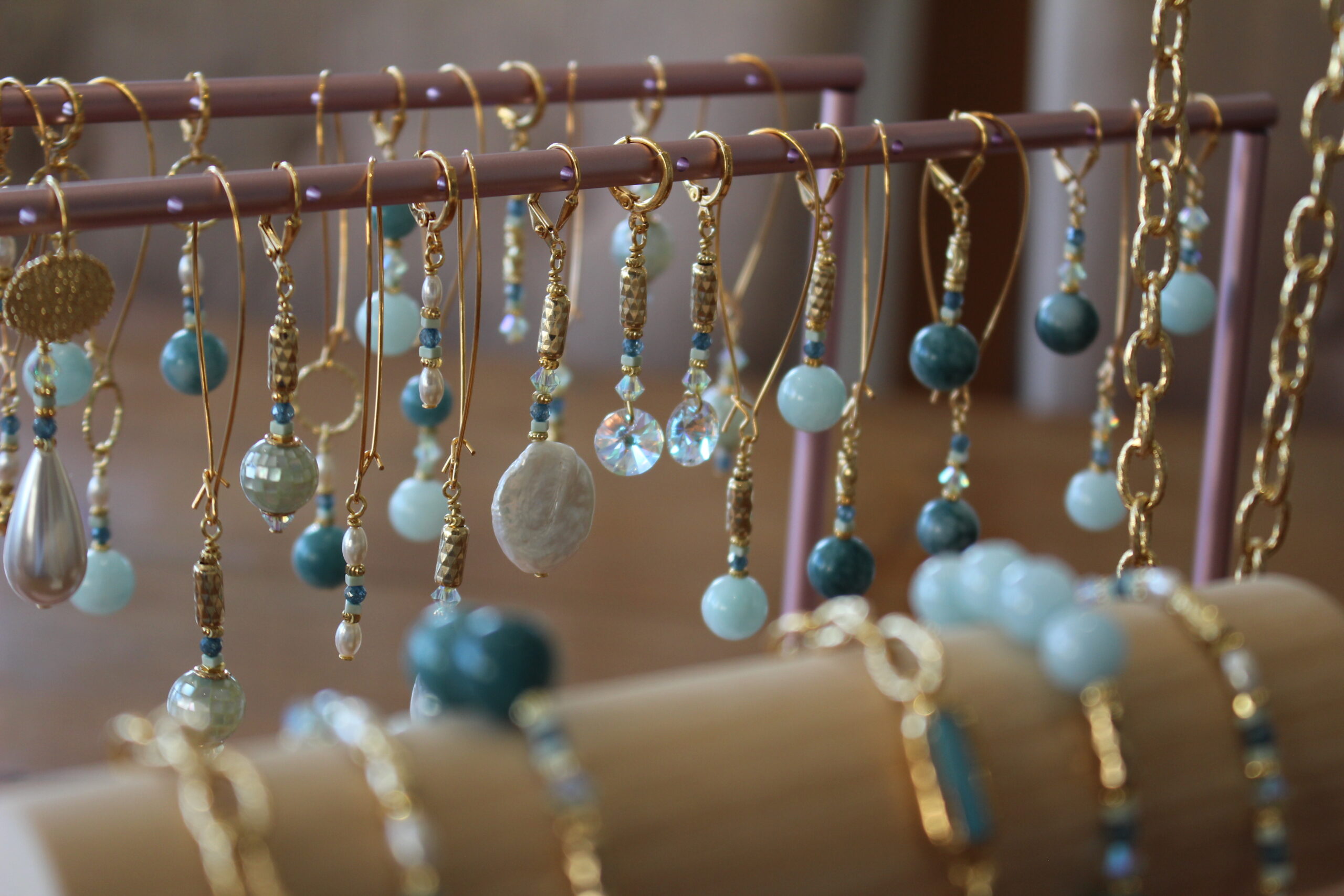 Atlantic Drift drop earrings handcrafted in Ireland with pearls