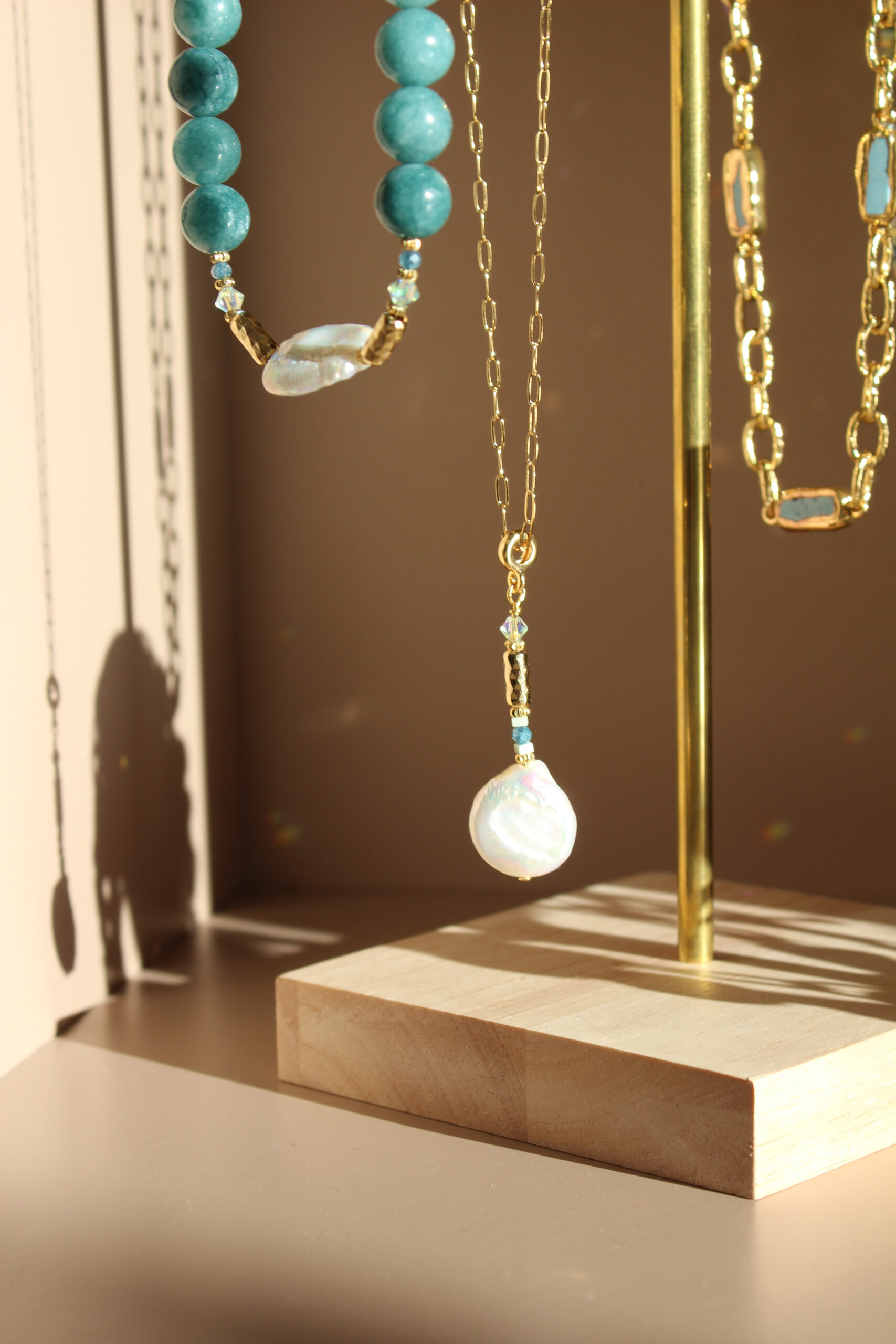 Atlantic Drift necklace with semi-precious stones and freshwater pearls