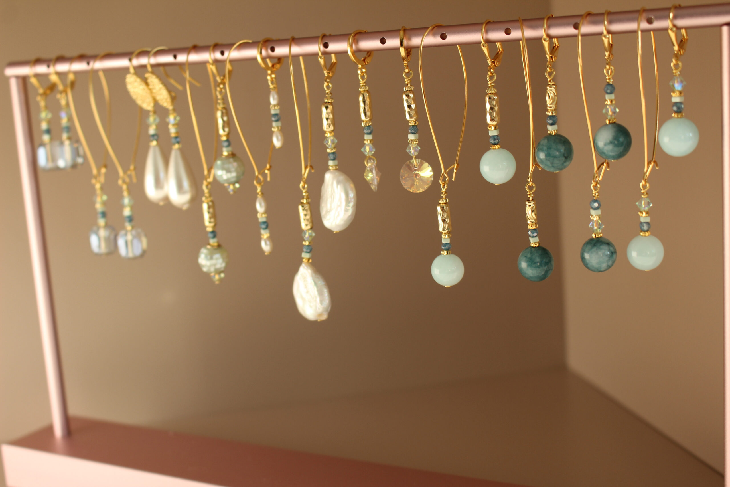 Atlantic Drift drop earrings handcrafted in Ireland with pearls