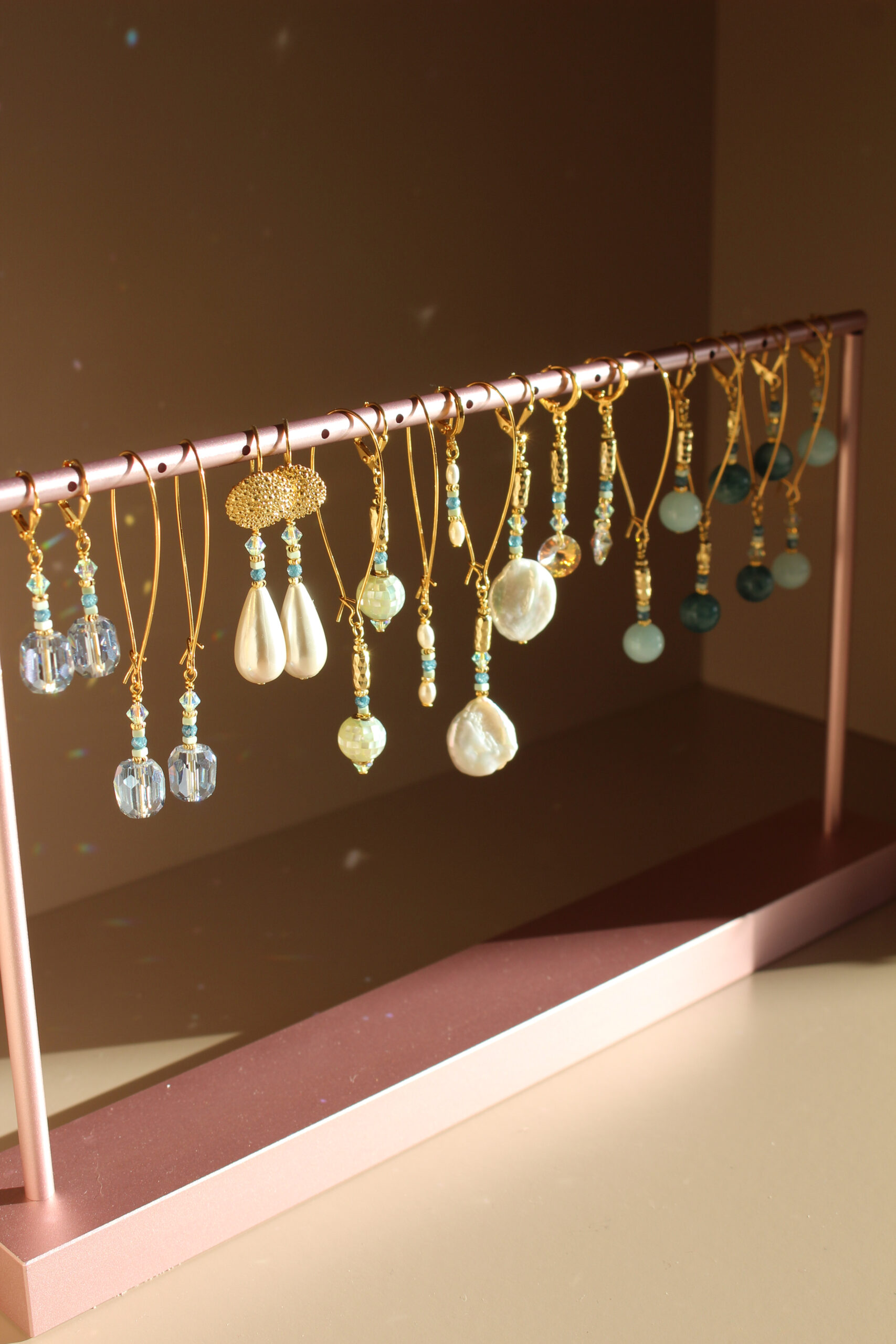 Atlantic Drift earrings with semi-precious stones and gold detailing