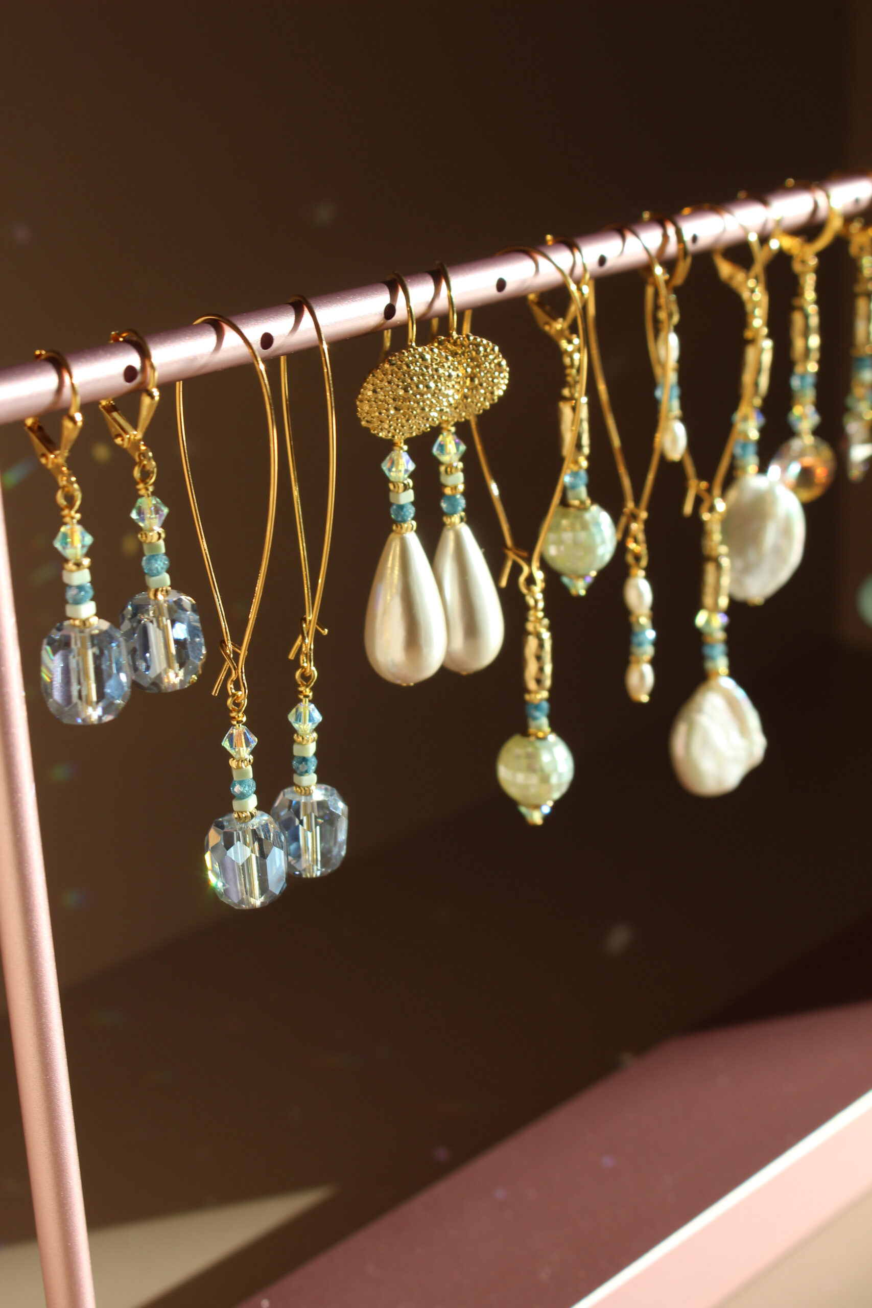 Atlantic Drift drop earrings handcrafted in Ireland with pearls