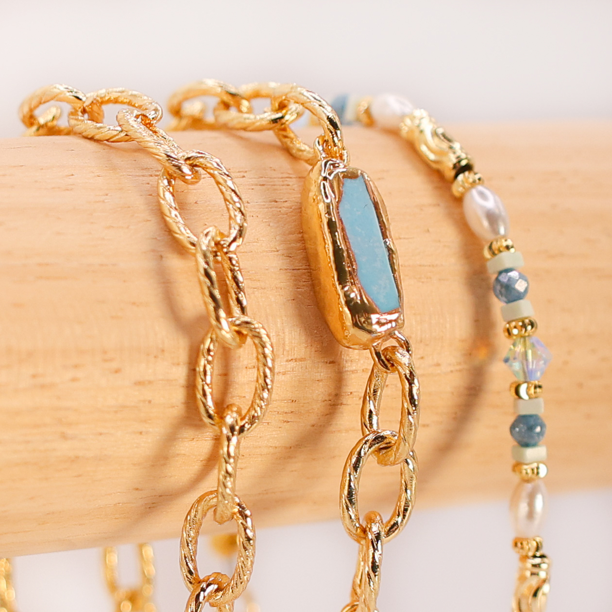 Atlantic Drift bracelets handcrafted in Ireland with pearls and blue stones